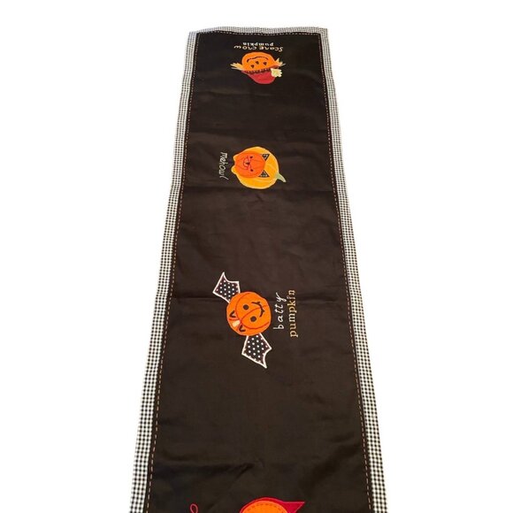 POTTERY BARN HALLOWEEN TABLE RUNNER Cat Devil /BAT Pumpkin 🎃 - Picture 1 of 9